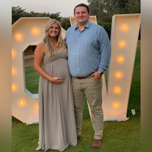 Azazie gray bridesmaid dress. Worn once. Slight spray tan on sleeve. Size 14.